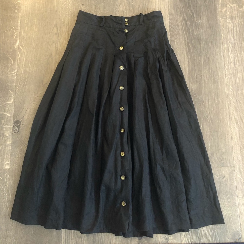 Linen Pleated Midi Skirt